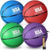 Libima 4 Pcs Rubber Basketball with Pump Official Size Indoor Outdoor Basketball Game Practice Training Kids Women Men Streetball Back to School Sport Gift(Size 5,Red, Green, Purple, Blue) view 1