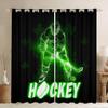 Ice Hockey Blackout Curtains,Pucks Sports Ball Games Curtains for Living Room,Extreme Sport Curtains & Drapes 2 Panels 52"Wx63"L,Hockey Player Window Treatments Glitter Lightning Decor Green Black view 1