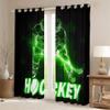 Ice Hockey Blackout Curtains,Pucks Sports Ball Games Curtains for Living Room,Extreme Sport Curtains & Drapes 2 Panels 52"Wx63"L,Hockey Player Window Treatments Glitter Lightning Decor Green Black view 2