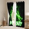 Ice Hockey Blackout Curtains,Pucks Sports Ball Games Curtains for Living Room,Extreme Sport Curtains & Drapes 2 Panels 52"Wx63"L,Hockey Player Window Treatments Glitter Lightning Decor Green Black view 4
