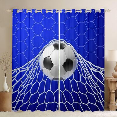 3D Football Blackout Curtains,Soccer Sports Games Curtains,Hexagon Honeycomb Curtains & Drapes 2 Panels 52"Wx63"L,Extreme Sport Window Treatments Football Net Bedroom Decor Navy Dark Blue