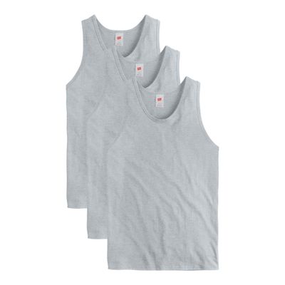 Hanes Men's Essentials Top Pack, Midweight Cotton Tanks, Sleeveless Shirts, 3-Pack, Light Steel