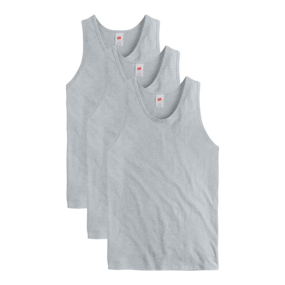 Hanes Men's Essentials Top Pack, Midweight Cotton Tanks, Sleeveless Shirts, 3-Pack, Light Steel