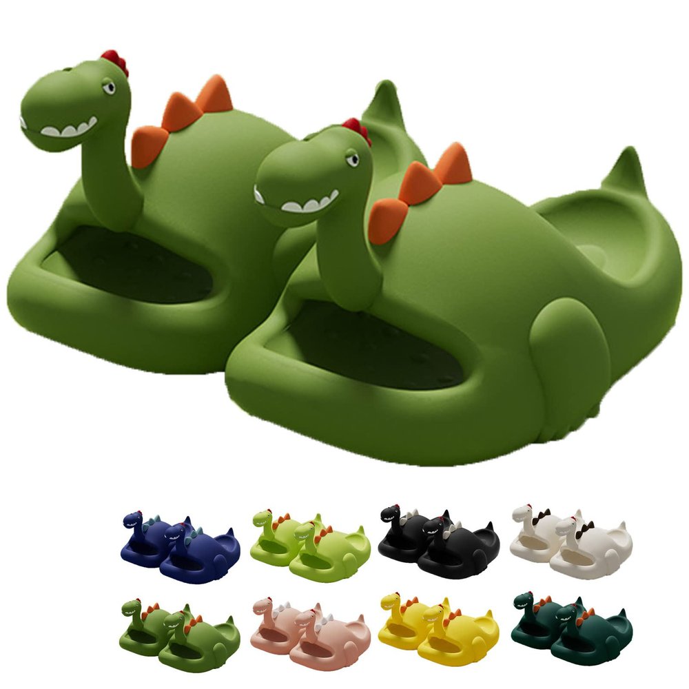 Dinosaur Slippers, Dinosaur Cloud Slides Dinosaur Slides Cute Cartoon Anti-Slip Novelty Open Toe Slides Summer Indoor Outdoor Beach Shoes Sandals for Adult Kids (Dark Green,9.5-10)