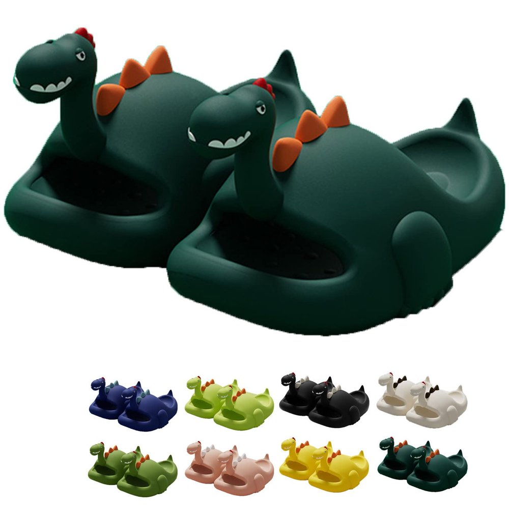 Dinosaur Slippers, Dinosaur Cloud Slides Dinosaur Slides Cute Cartoon Anti-Slip Novelty Open Toe Slides Summer Indoor Outdoor Beach Shoes Sandals for Adult Kids (Green,8.5 Toddler)