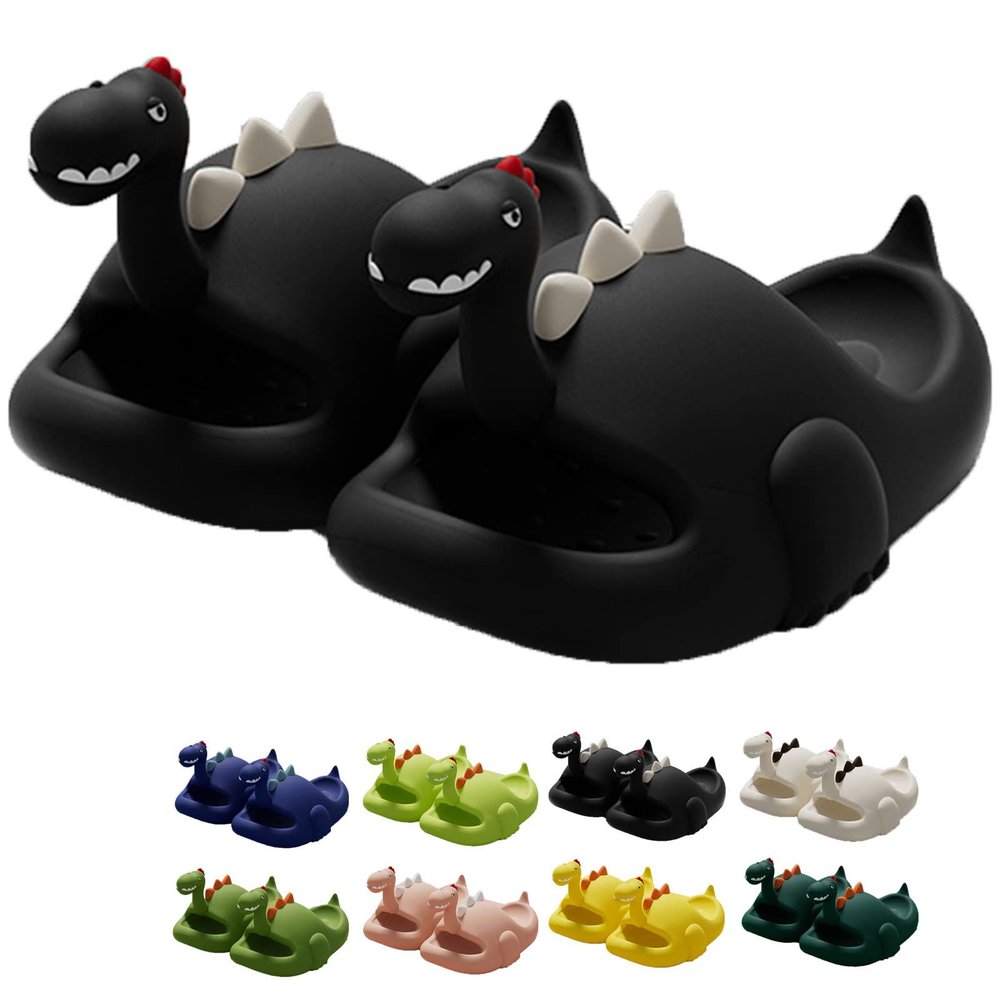 Dinosaur Slippers, Dinosaur Cloud Slides Dinosaur Slides Cute Cartoon Anti-Slip Novelty Open Toe Slides Summer Indoor Outdoor Beach Shoes Sandals for Adult Kids (Black,5.5-6)