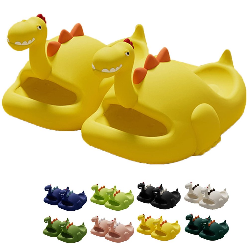 Dinosaur Slippers, Dinosaur Cloud Slides Dinosaur Slides Cute Cartoon Anti-Slip Novelty Open Toe Slides Summer Indoor Outdoor Beach Shoes Sandals for Adult Kids (Yellow,7.5 Toddler)