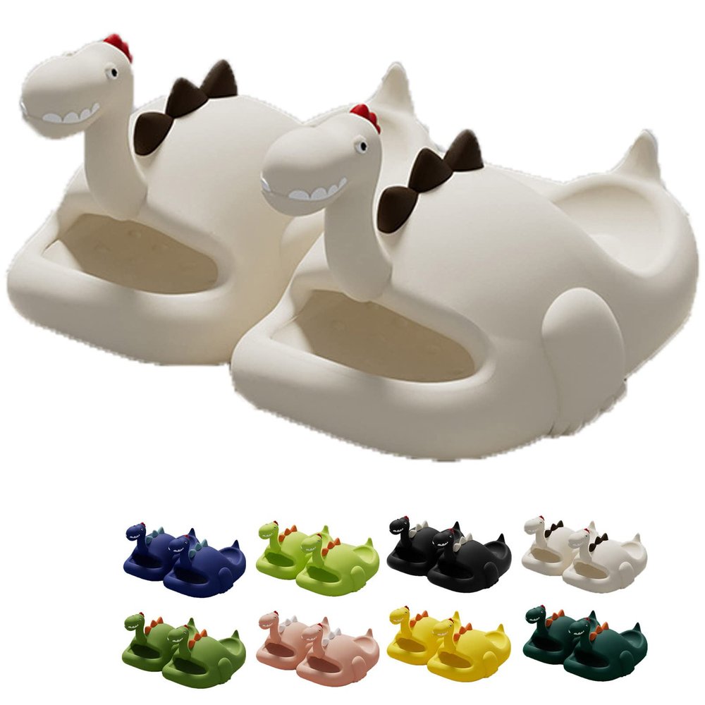 Dinosaur Slippers, Dinosaur Cloud Slides Dinosaur Slides Cute Cartoon Anti-Slip Novelty Open Toe Slides Summer Indoor Outdoor Beach Shoes Sandals for Adult Kids (Beige,1.5 Big Kid)
