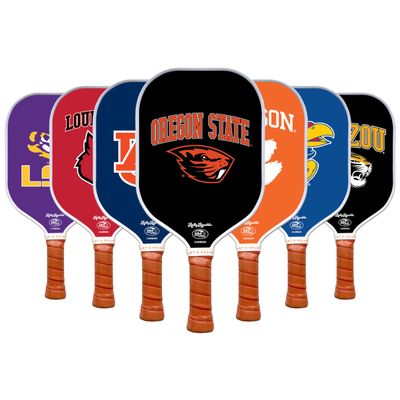Rally Republic Officially Licensed Collegiate Pickleball Paddle - USA Pickleball Association Approved Racket - Lightweight Honeycomb Core, Carbon Fiber Exterior, Premium Leather Grip for Comfort