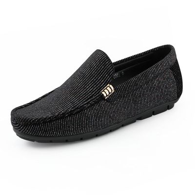 Amali Eric - Men's Velvet Slip-On Loafers - Black, Size 9