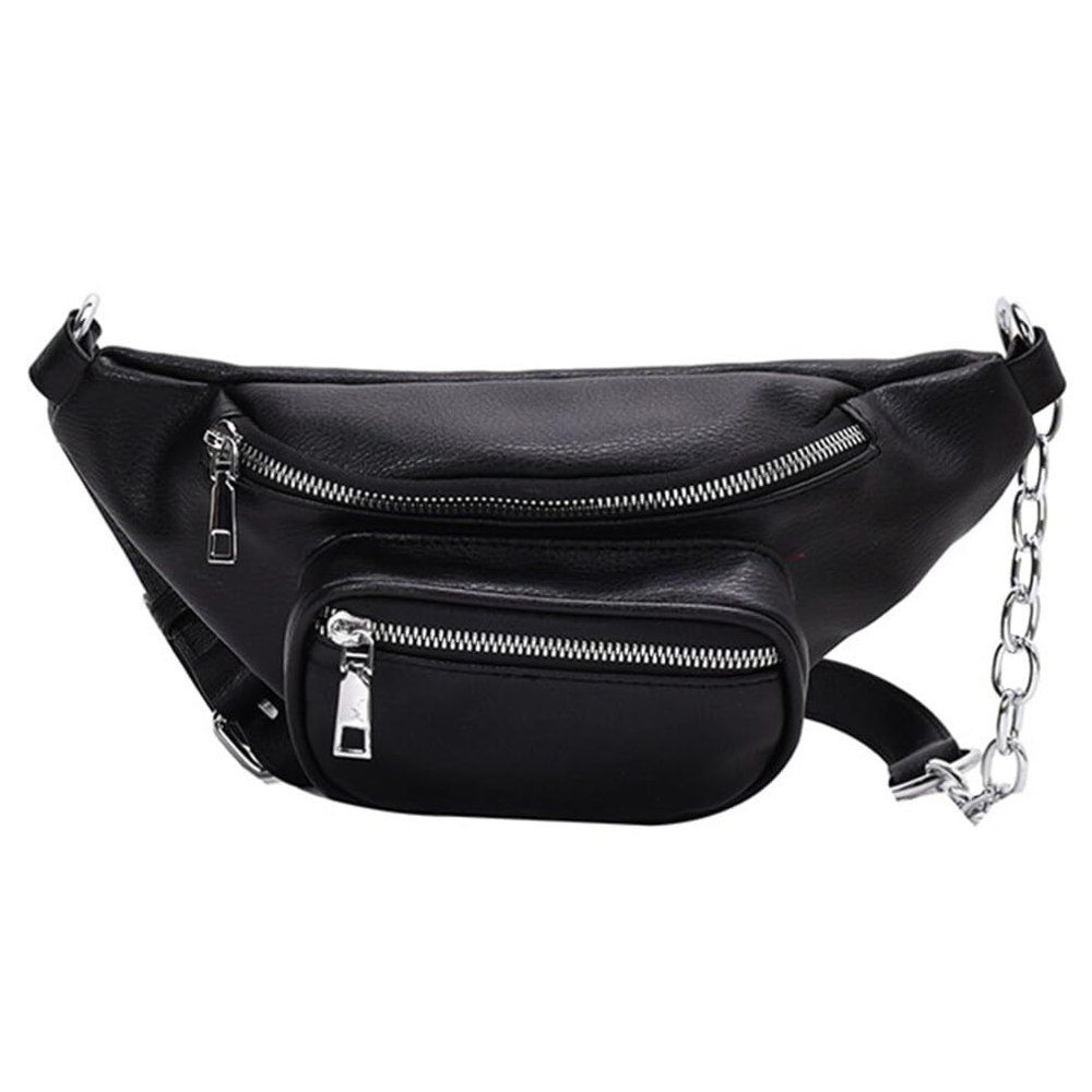 Beatifufu Pu Leather Belt Bag Comfortable Sling Bag Adjustable Straps Double Pockets