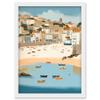 Artery8 Small Boats in St Ives Bay Coastal Cityscape Artwork Framed Wall Art Print A4