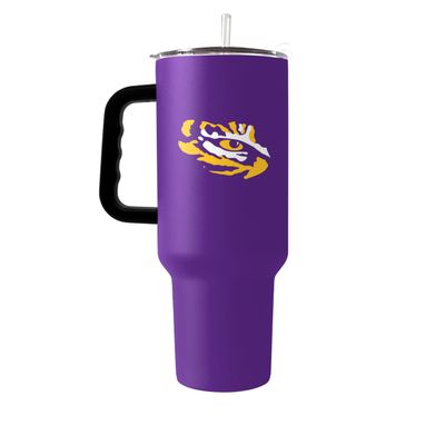 Logo Brands NCAA LSU Tigers 40oz Flipside Powder Coat Tumbler - Double-Wall Insulated, Reusable Straw, Rugged Handle