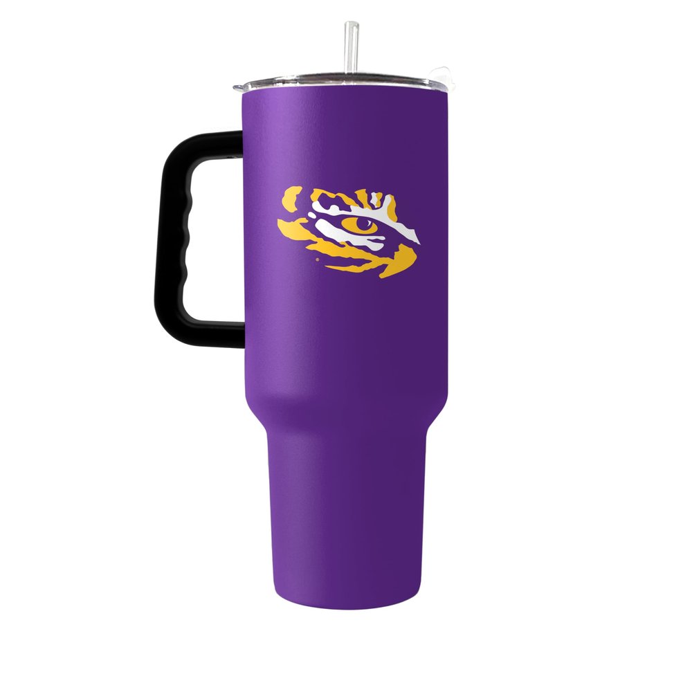 Logo Brands NCAA LSU Tigers 40oz Flipside Powder Coat Tumbler - Double-Wall Insulated, Reusable Straw, Rugged Handle