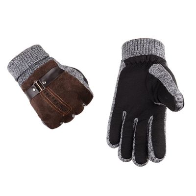 BESPORTBLE Men's Winter Leather Mittens with Thick Fleece Lining Windproof and Gloves for Driving Cycling and Camping Coffee Color