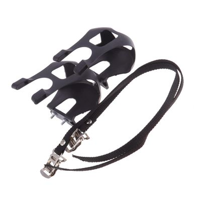 BESPORTBLE 2pcs Adjustable Bike Toe Clips with Fixed Straps - Plastic Pedal Safety Clips for Mountain and Road Cycling Black