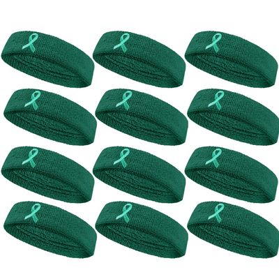 COUVER Sweatbands Sports Headband Moisture Wicking Athletic Cotton Terry Cloth Sweatband for Tennis, Basketball, Running, Gym, Working Out for Men & Women Multi-Packs - Teal w/Ribbon, 12 Pieces