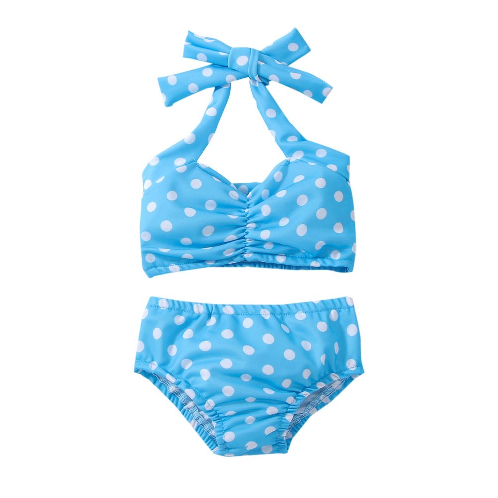 Baby Girl Bikini Kids Toddler Polka Dot Swimsuits Swimwear Beach Bathing Suit Bikinis Set Girls (Sky Blue, 0-6 Months)