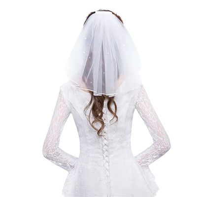 Clataly Crystal Wedding Bridal Veils Short 1 Tier Soft Mesh Veil with Metal Comb Bachelorette Party Bride To Be Gift (White)