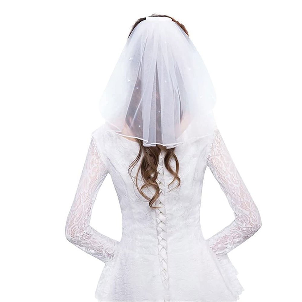 Clataly Crystal Wedding Bridal Veils Short 1 Tier Soft Mesh Veil with Metal Comb Bachelorette Party Bride To Be Gift (White)