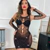 Aswitnove Women Sexy Fishnet Dress Sparkle Rhinestone Babydoll Bodysuit Elastic Plus Size Lingerie Outfit Black view 4