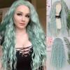 ANDRIA Mint Green Curly Lace Front Wig Glueless Loose Curly Wave Colorful Wigs for Women Long Wavy Synthetic Middle Part Light Green Heat Resistant Natural Hair 24Inch Cosplay Party view 1