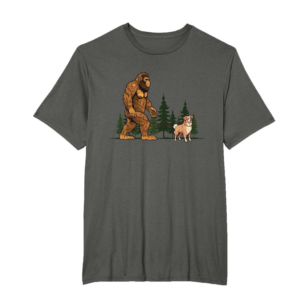 Funny Australian Shepherd Bigfoot Dog Walking Dog Mom Dad T-Shirt