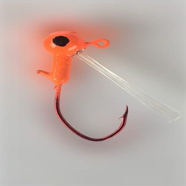 10 Pack 1/16 Weedless Crappie Jig Heads with Eyes #2 Red Chrome Sickle Hooks - Blaze Orange