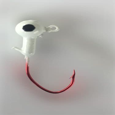 10 Pack 1/16 Weedless Crappie Jig Heads with Eyes #2 Red Chrome Sickle Hooks - White