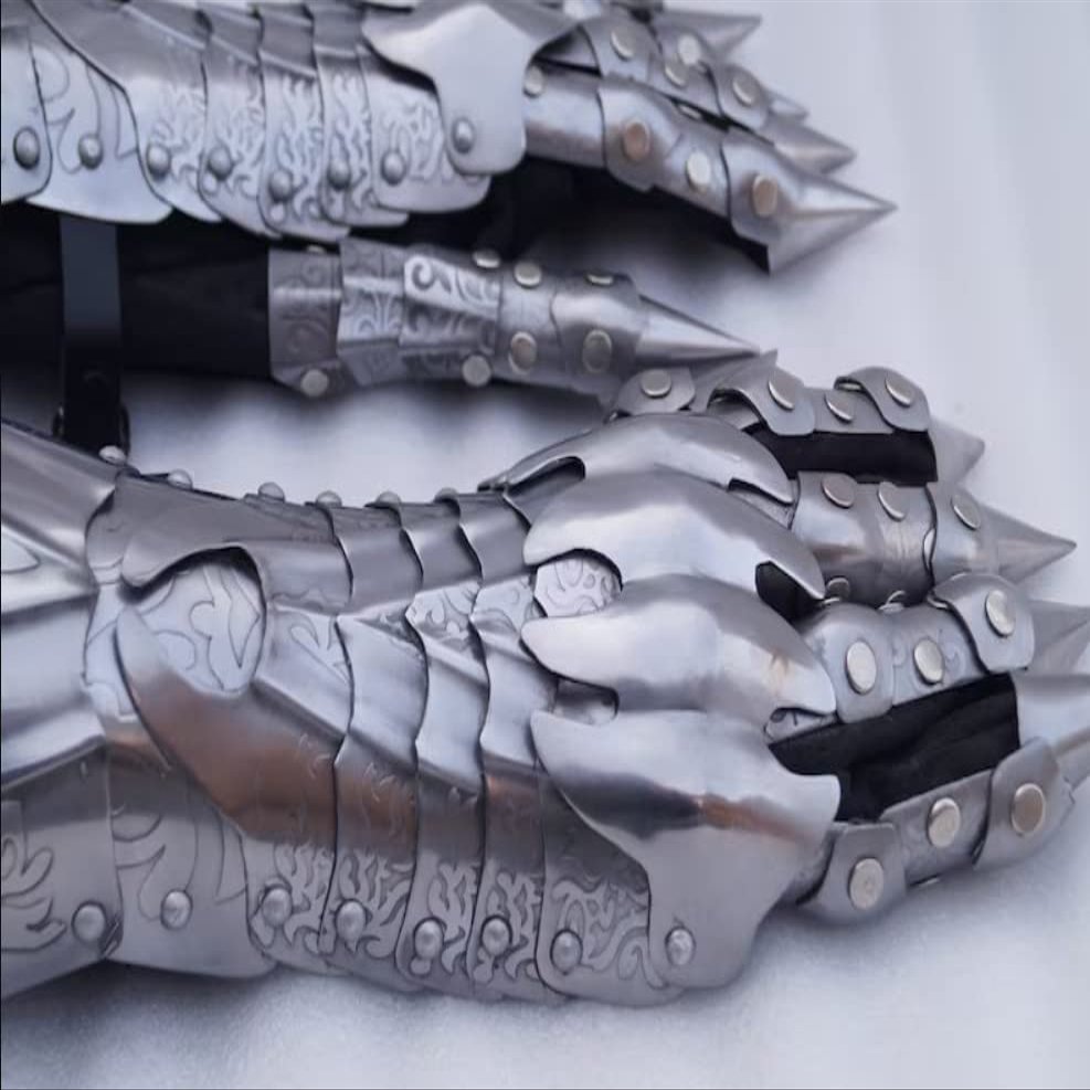 Medieval Gauntlet Gloves Pair Brass Accents Knight Crusader Armor Steel Gift items