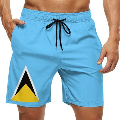 St Lucia Flag Mens Swim Trunks Quick Dry Swim Shorts with Pockets Funny Beach Shorts S