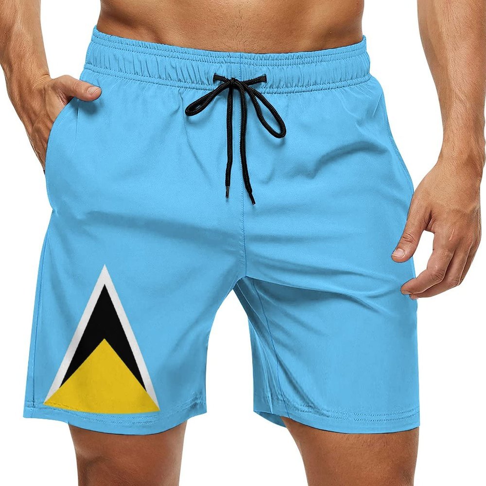 St Lucia Flag Mens Swim Trunks Quick Dry Swim Shorts with Pockets Funny Beach Shorts S