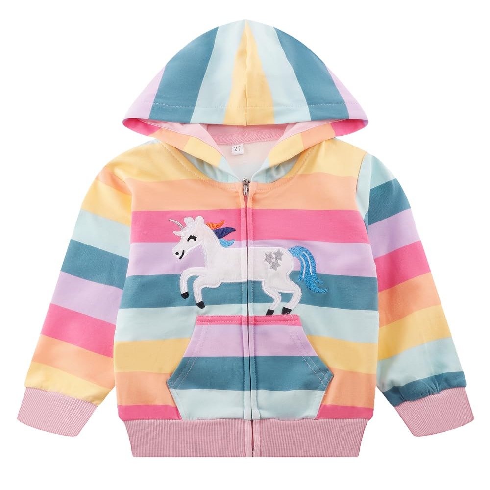 Akyzic Girls Rainbow Fall Jacket Zip up Hoodie Kids Back to School Outfit Cotton Unicorn Hooded Sweatshirt Winter Outerwear 4T/3056