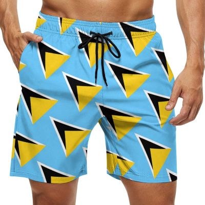 St Lucia Flag Mens Swim Trunks Quick Dry Swim Shorts with Pockets Funny Beach Shorts L