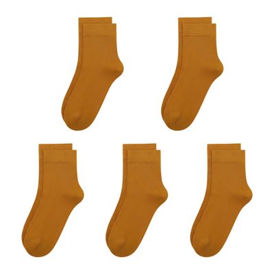 SERISIMPLE Kids Viscose Bamboo School Socks Soft flate Seam Color Anti Odor Thin Breathable Stretch Cuffs Girls Boy 5 Pairs (Medium, Turmeric Yellow)