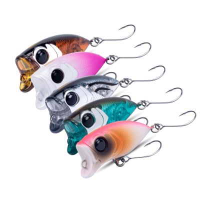 Kingdom 5pcs Micro Minnow Hard Bait Topwater Fishing Lures 12g 35mm Z-Action Floating Popper Single Hook for Bass Pike
