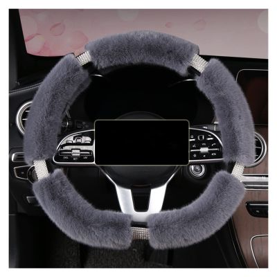 FUERU Car Steering Wheel Cover Set Car Steering Wheel Cover D Type Autumn and Winter Plush with Drill Breathable Warm Car Interior (Color : 4#)
