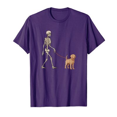 Funny Chesapeake Bay Retriever Skeleton Walking Halloween T-Shirt