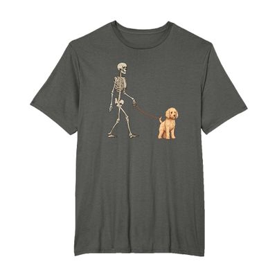 Funny Goldendoodle Skeleton Dog Walking Halloween Dog T-Shirt