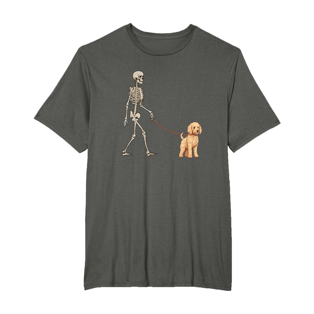 Funny Goldendoodle Skeleton Dog Walking Halloween Dog T-Shirt