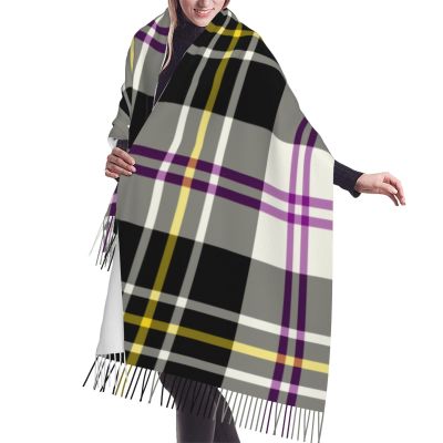 LMNSWDA Clan MacPherson Black, White & Purple Dress Tartan Women's Fashion Cashmere Feel with Tassel Large scarf warm party shawl Wraps