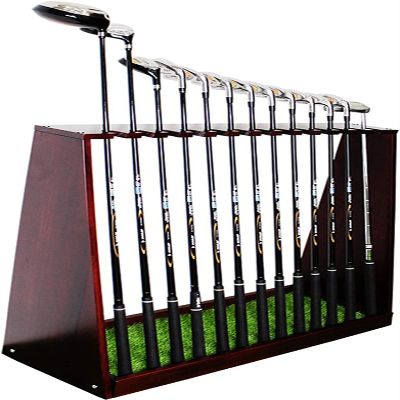 Bsetain Wood Golf Club Display Rack, 13 Putter Shole Organizers Free-Standing Golf Cue Stand, Indoor Outdoor Storage Equipment Holder