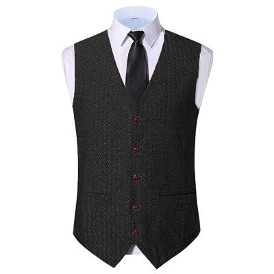 Men Formal Casual Herringbone Suit Vest V Neck 5 Button Tank Top Clothing for Wedding Prom Male Dress Waistcoat (Color : Black, Size : X-Large)