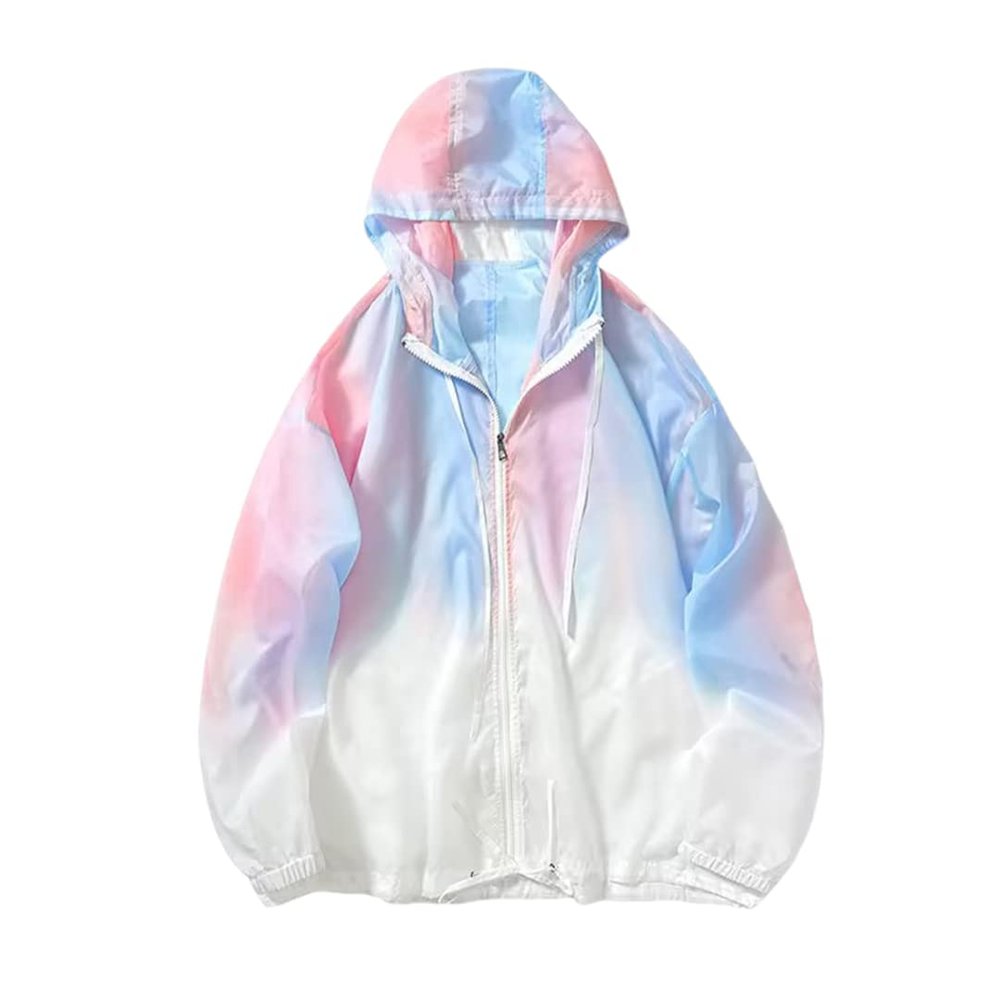 Women Summer Ice Silk Loose Breathable Thin and Hooded Cardigan Coat Pink M(50-55) KG