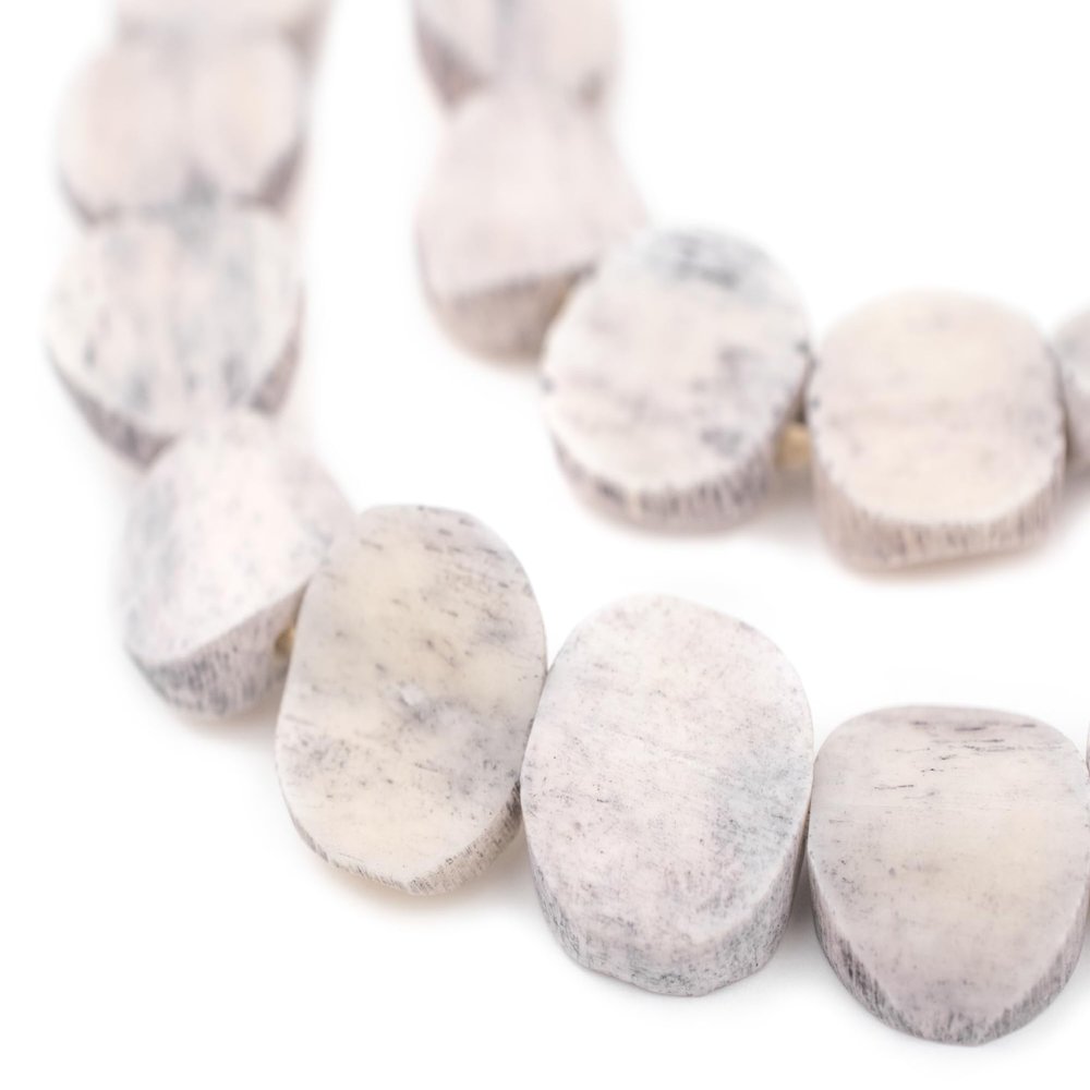 The Bead Chest Washed Grey Bone Beads - Full Strand of Fair Trade African Beads (Circular, Washed Grey)