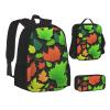 Color Leaf Three-Piece Backpack Set With Pocket Backpack Cross-Body Lunch Bag Pen Bag For Travel Daypack view 1