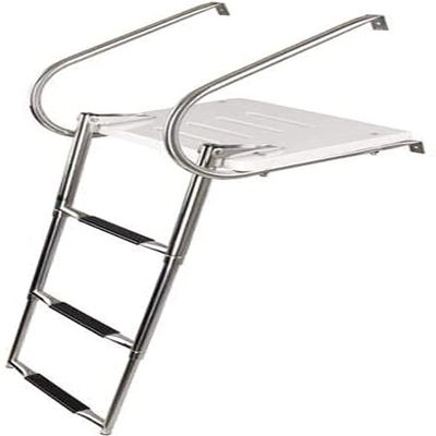 MIDUNU Stainless Steel Boat Ladder 3 Step Folding Extension Ladder Telescoping Boat Boarding Marine Ladder for Fishing Boat Dock Swimming Pool
