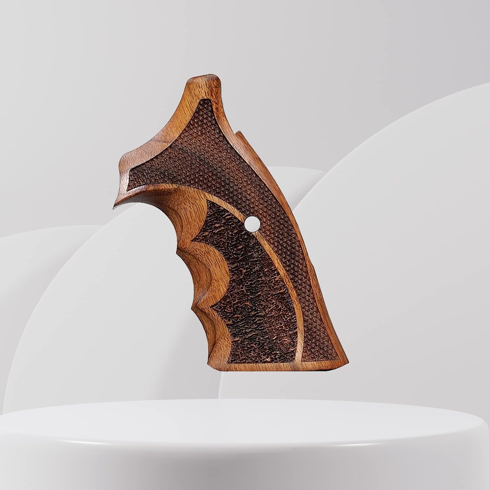 Tactical Mak Grips SW357 KL Frame Roundbutt Grip Black Gun Grips Natural Wood Grip 3D Texture with German Silver Carving Perfect for Your Holster Weapon Speed and Accuracy and Design (V 6)