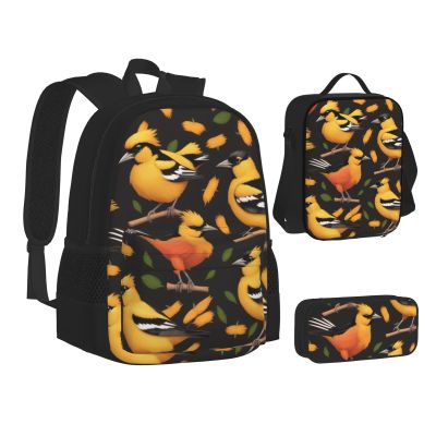 Oriole Bird Three-Piece Backpack Set With Pocket Backpack Cross-Body Lunch Bag Pen Bag For Travel Daypack
