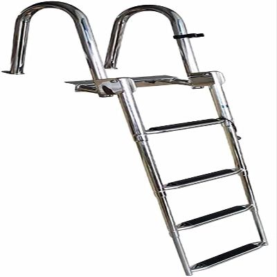 MIDUNU 4 Steps Pontoon Boat Ladder Stainless Steel Telescoping Marine Inboard Ladder Heavy Duty Swim Deck Ladder for Lake Marine Boarding Pool 330Lbs Capacity
